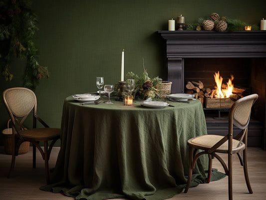 Ready to ship from Florida 1 Dark olive round linen tablecloth