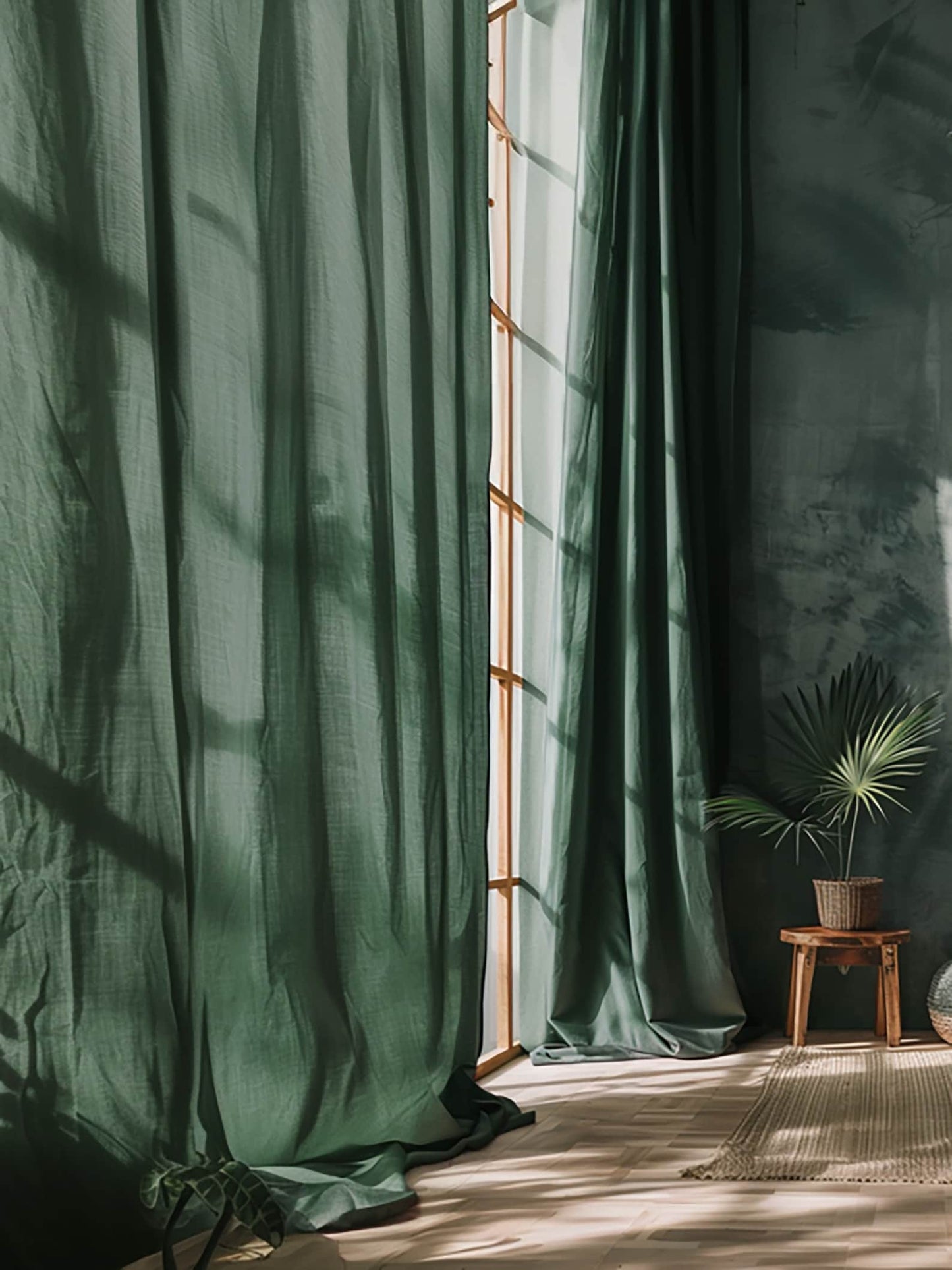 Ready to ship Pine green blackout linen curtains