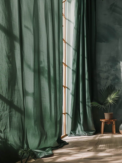 Ready to ship Pine green blackout linen curtains