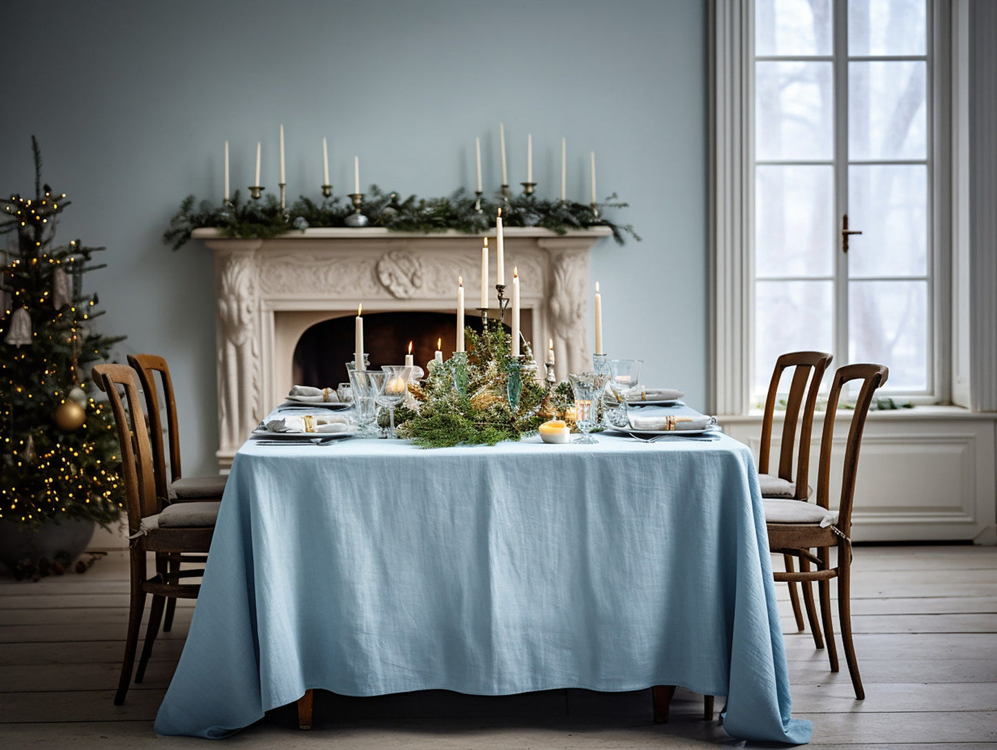 Ready to ship from Florida 1 Sky blue round linen tablecloth