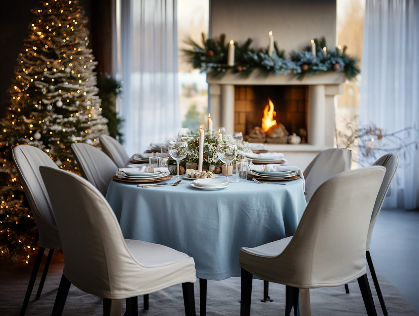 Ready to ship from Florida 1 Sky blue round linen tablecloth