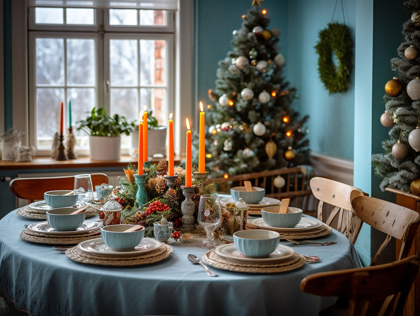 Ready to ship from Florida 1 Sky blue round linen tablecloth