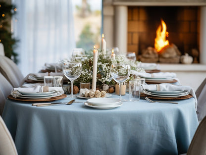 Ready to ship from Florida 1 Sky blue round linen tablecloth