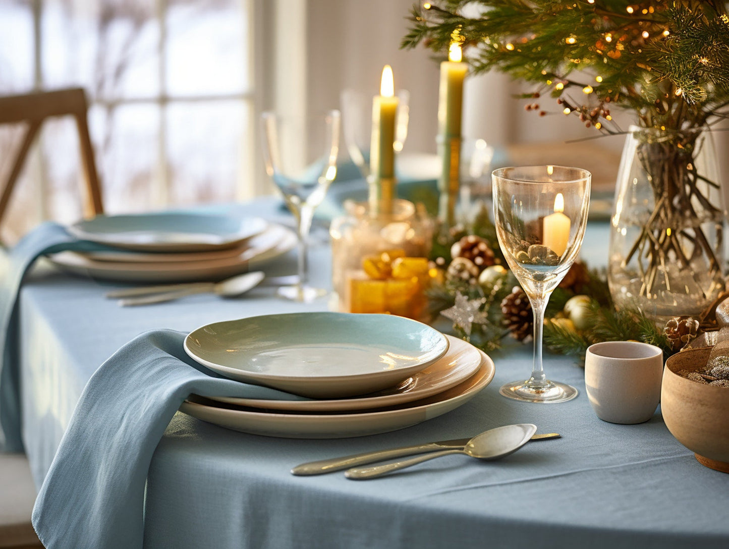 Ready to ship from Florida 1 Sky blue round linen tablecloth
