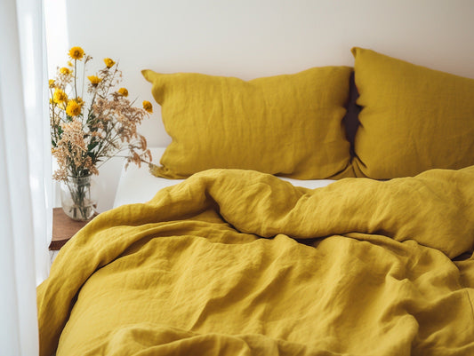 Ready to ship Set of 2 mustard linen pillowcases