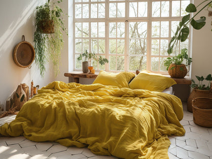 Ready to ship Set of 2 mustard linen pillowcases