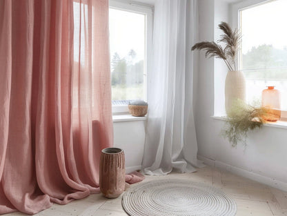 Ready to ship from Florida 1 Rose pink regular and blackout linen curtains