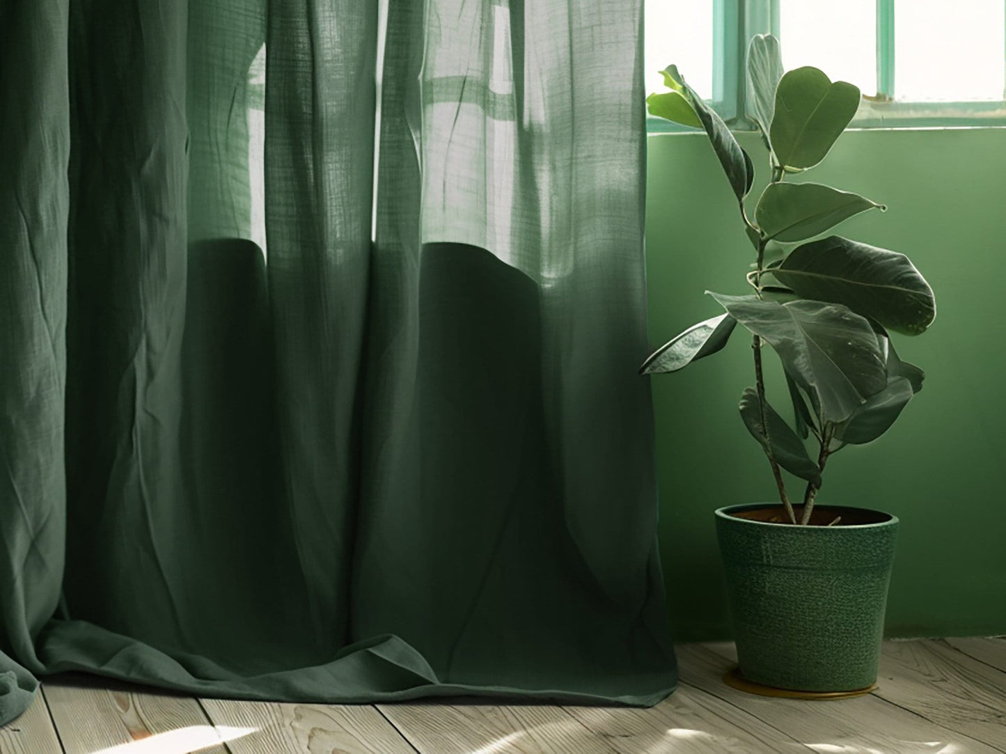 Ready to ship Pine green blackout linen curtains