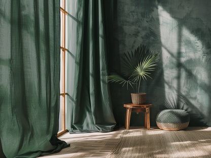 Ready to ship Pine green blackout linen curtains