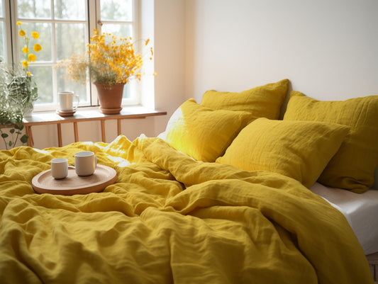 Ready to ship Set of 2 mustard linen pillowcases
