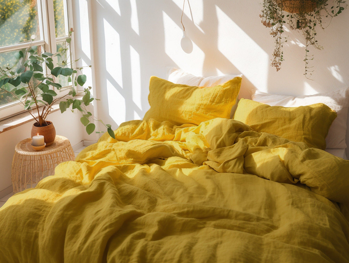 Ready to ship Set of 2 mustard linen pillowcases