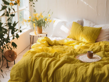 Ready to ship Set of 2 mustard linen pillowcases