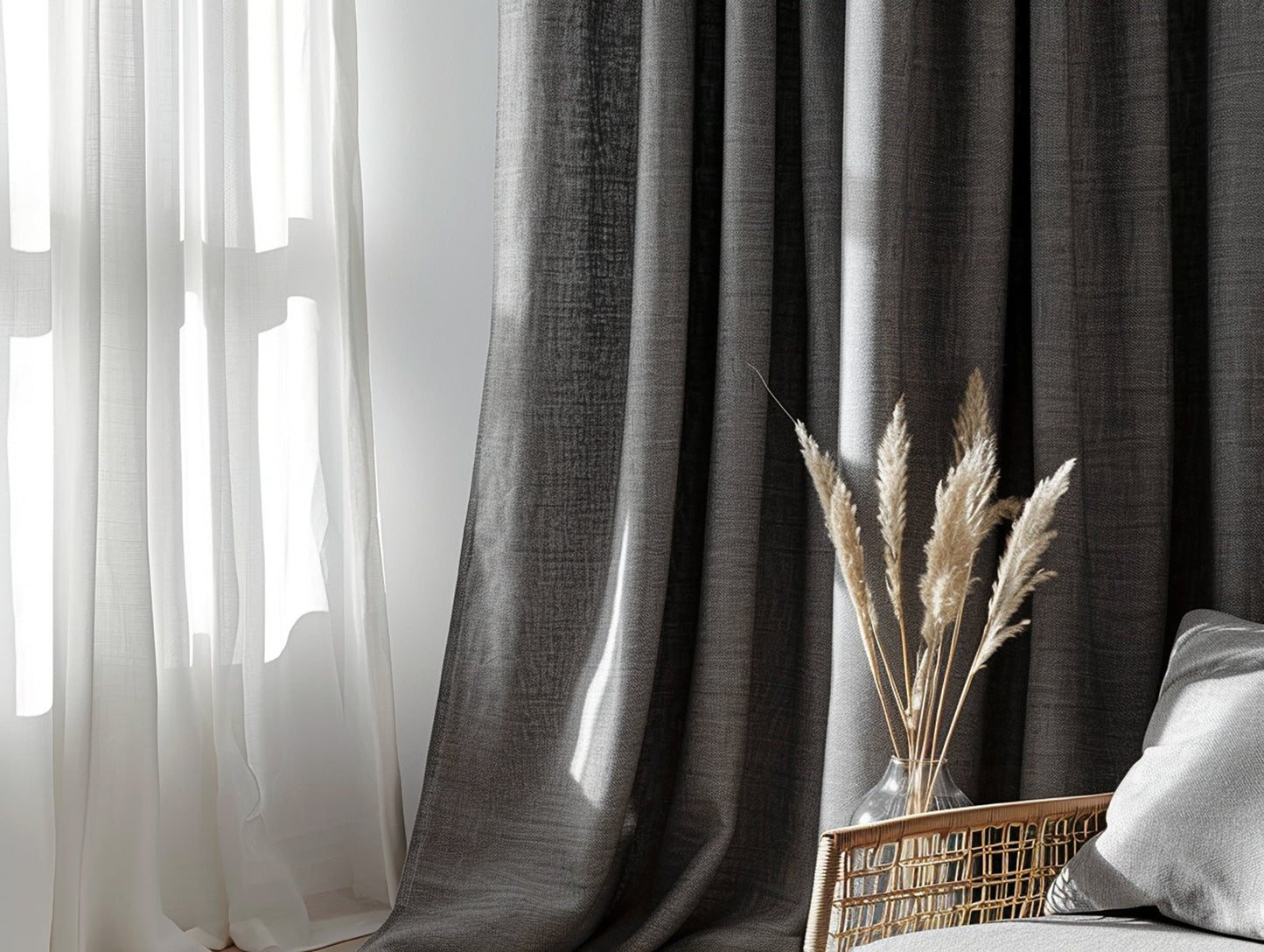 Dark gray melange linen curtains