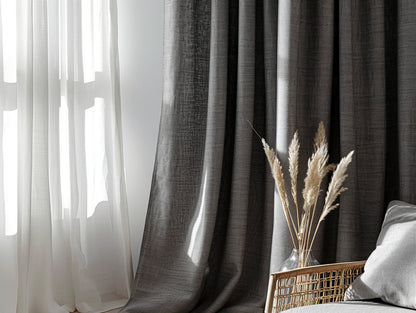 Dark gray melange linen curtains