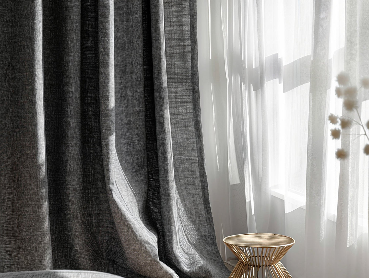 Dark gray melange linen curtains