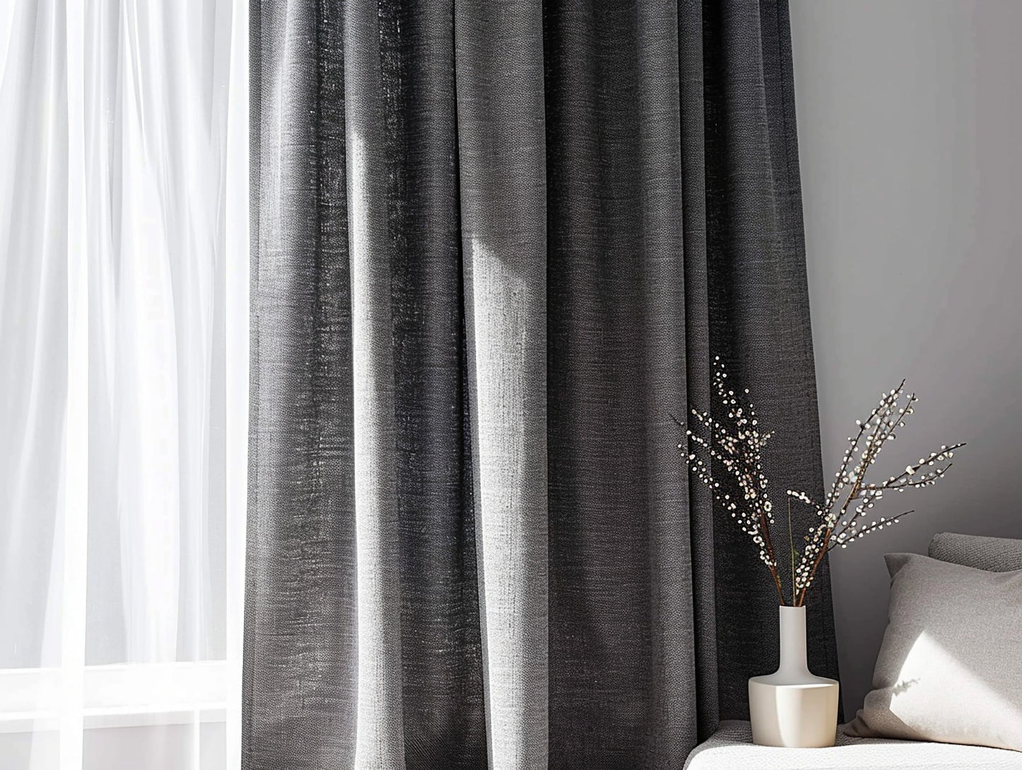 Dark gray melange linen curtains