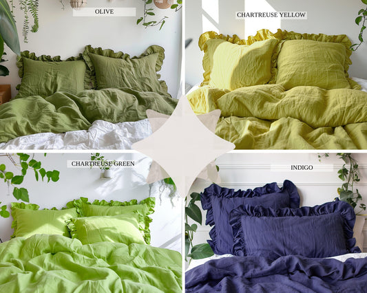 Chartreuse yellow ruffled pillowcase