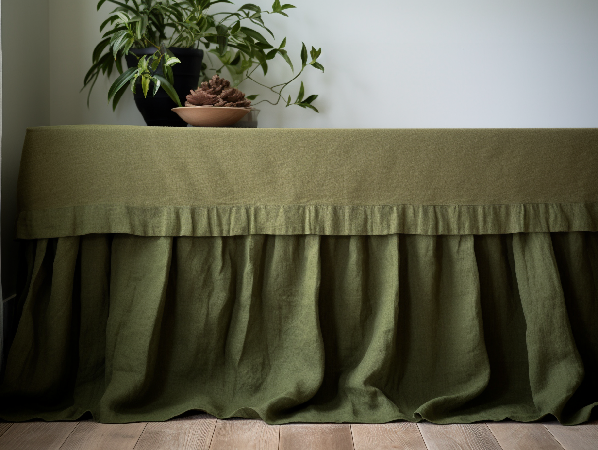 Dark olive linen ruffle bed skirt