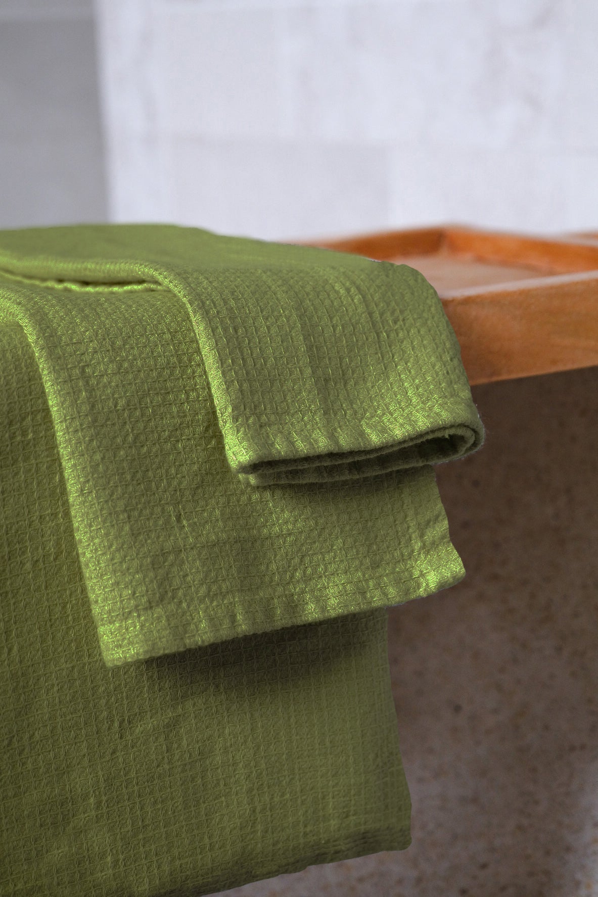Olive waffle towel